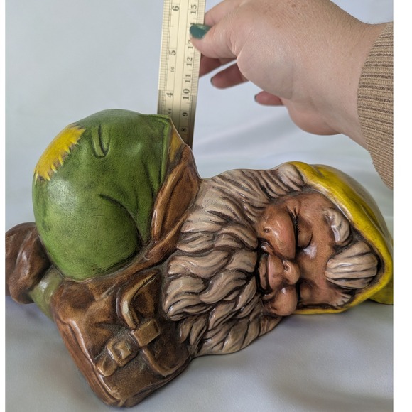 Vintage Ceramic Sleeping Gnome Figurine Hand Painted Garden Decor 9in - Picture 4 of 8